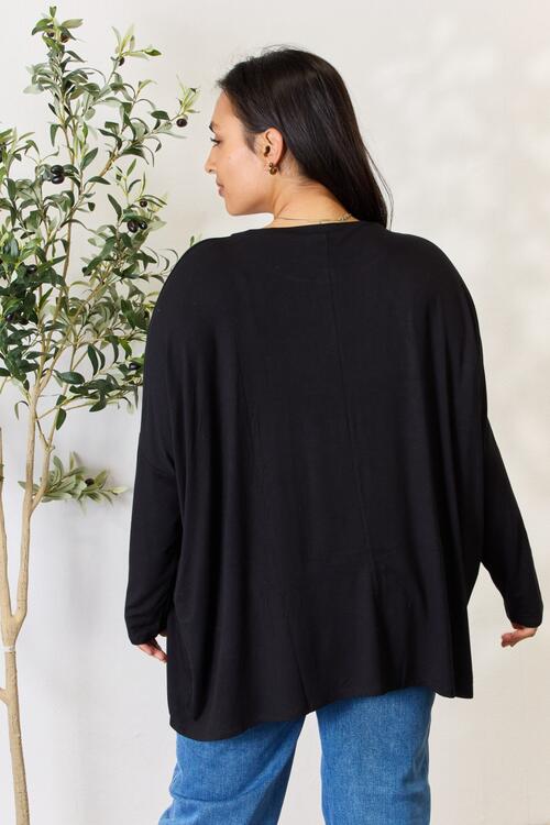 Round Neck Long Sleeve Top with Pocket