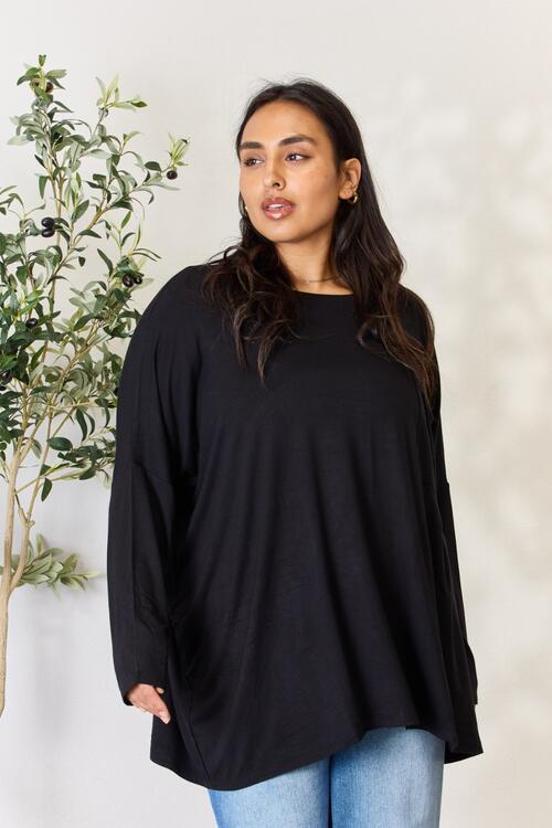 Round Neck Long Sleeve Top with Pocket