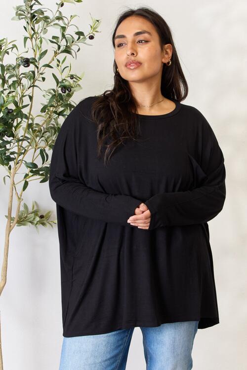 Round Neck Long Sleeve Top with Pocket