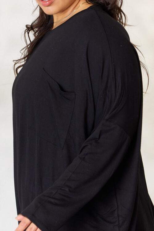 Round Neck Long Sleeve Top with Pocket