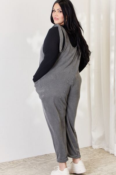 Ribbed Tie Shoulder Sleeveless Ankle Overalls