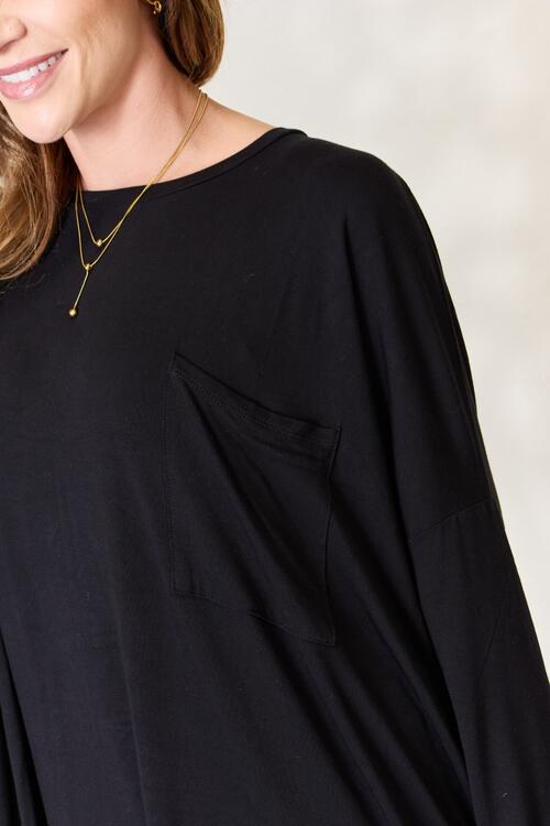 Round Neck Long Sleeve Top with Pocket