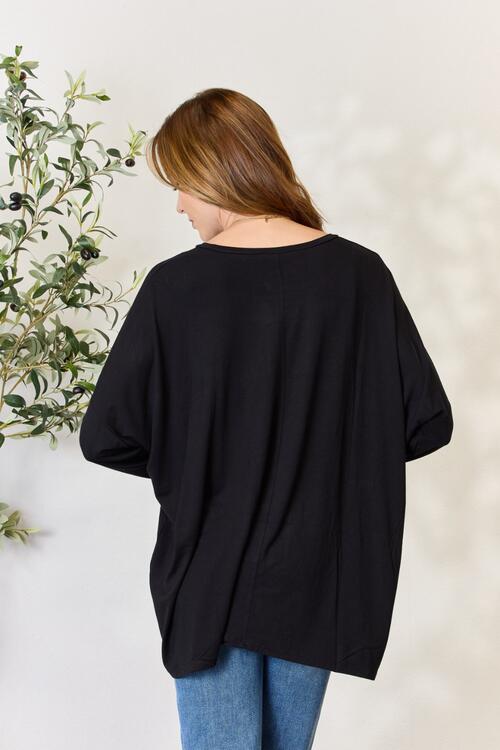 Round Neck Long Sleeve Top with Pocket