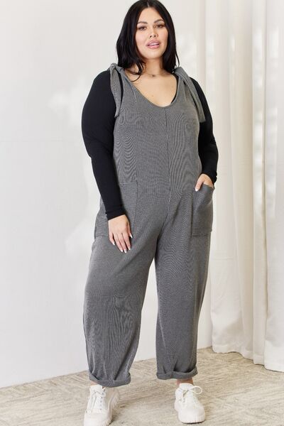 Ribbed Tie Shoulder Sleeveless Ankle Overalls