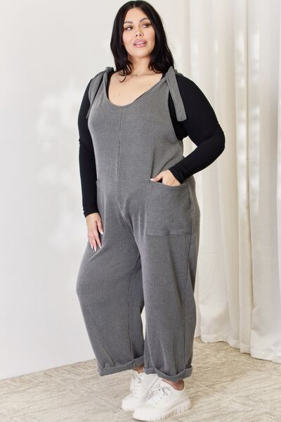 Ribbed Tie Shoulder Sleeveless Ankle Overalls