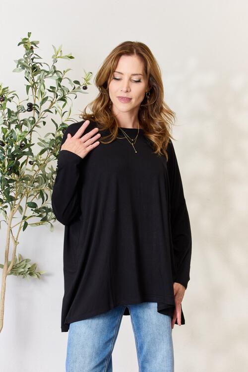 Round Neck Long Sleeve Top with Pocket