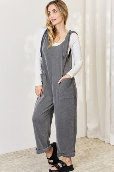 Ribbed Tie Shoulder Sleeveless Ankle Overalls