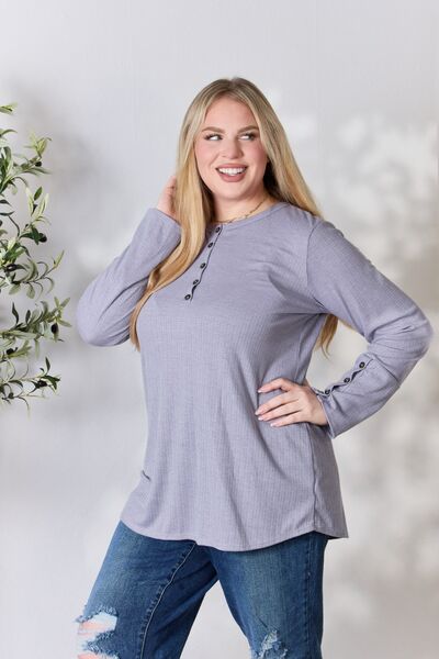 Half Button Long Sleeve Top
