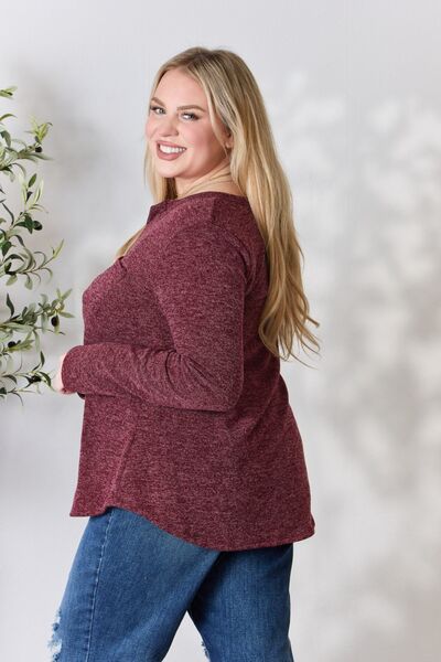 Notched Long Sleeve Top