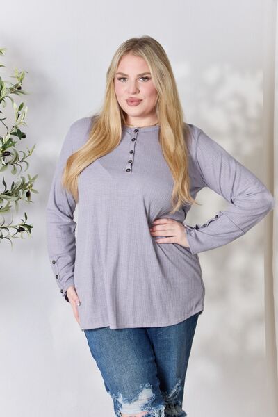 Half Button Long Sleeve Top
