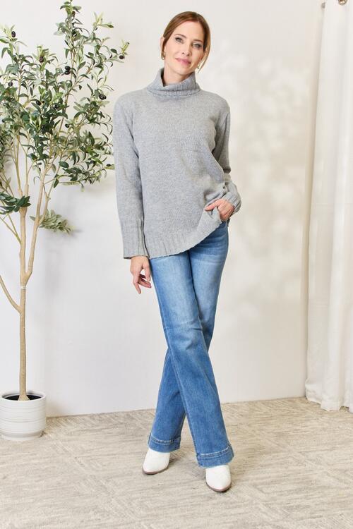 Turtleneck Long Sleeve Slit Sweater