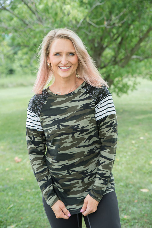 Shimmer & Camo Top