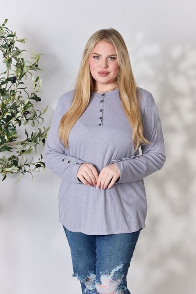 Half Button Long Sleeve Top