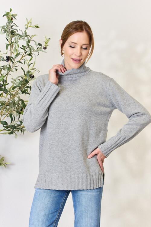 Turtleneck Long Sleeve Slit Sweater