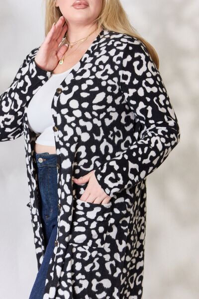 Animal Print Button Up Long Sleeve Cardigan