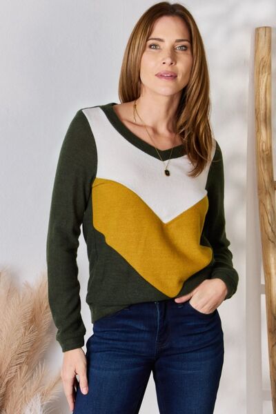 Colorblock V-Neck Blouse