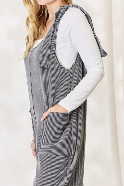 Ribbed Tie Shoulder Sleeveless Ankle Overalls