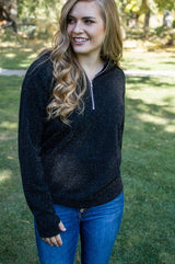 Your Time To Shine Black Shimmer Half-Zip Hoodie