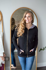 Go Rogue Zip Up Hoodie | Black and White Stripes
